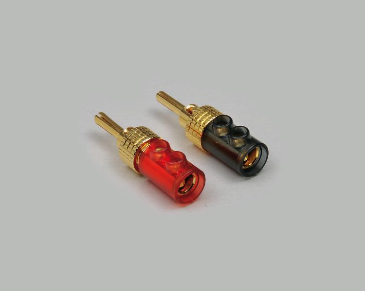 High-end design banana plug, fully gold plated, double screw connection, black grip sleeve