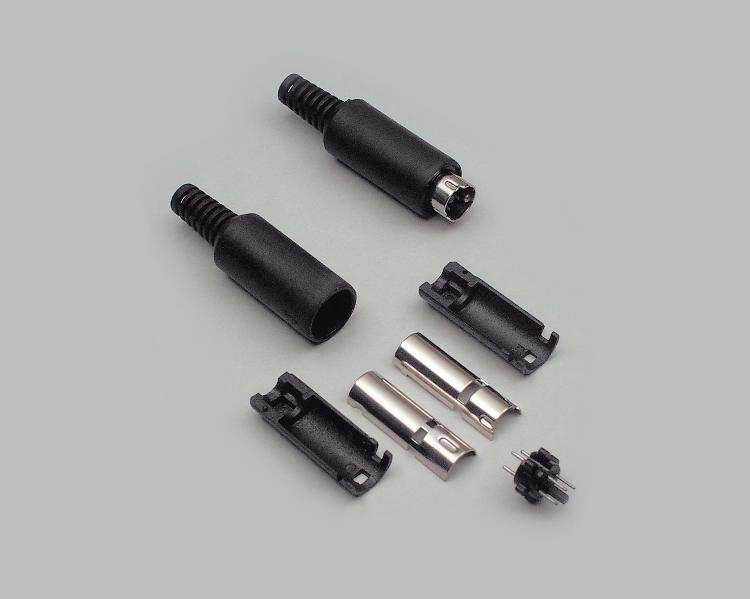 Mini-DIN-Stecker 4 polig VHS, schwarz, mit Knickschutztülle 5mm