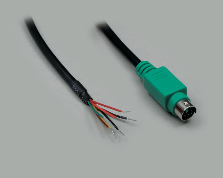 Mini-DIN Kabel 6 pol Stecker grün auf freies Ende 1,8m