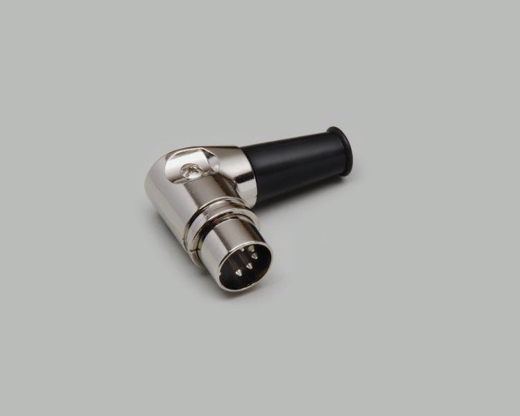 right angled DIN plug, 5-pin, 180°, metal design, anti-kink protection, turnable innerparts