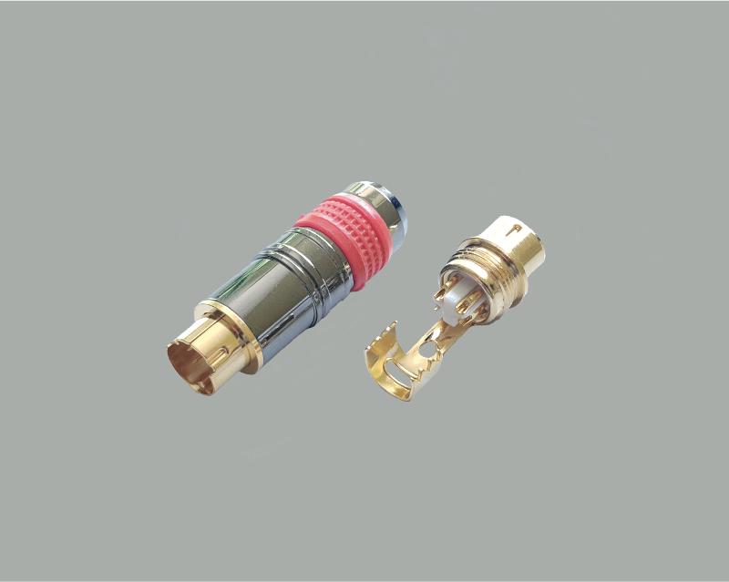Mini DIN plug, 4-pin, red color ring, for cable-Ø 5-8mm