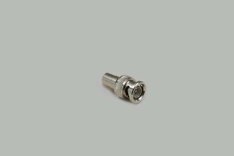 BNC plug to RCA jack adapter, Delrin 50 Ohm