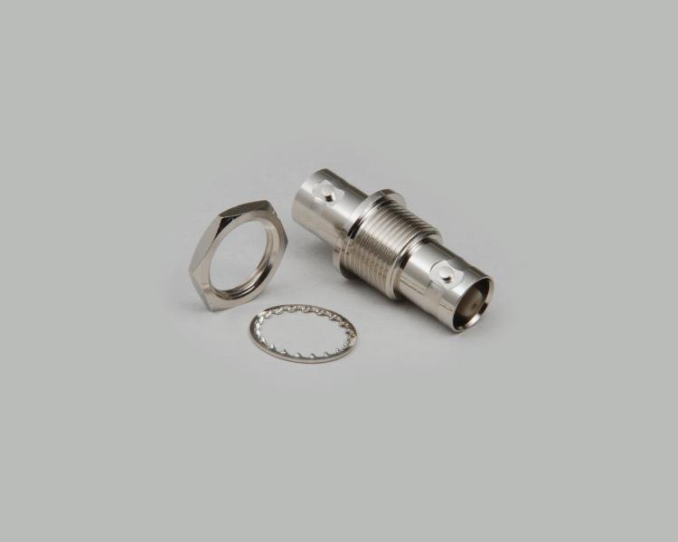 BNC jack to BNC jack build-in adapter, long thread, with nut, Delrin, 75 Ohm