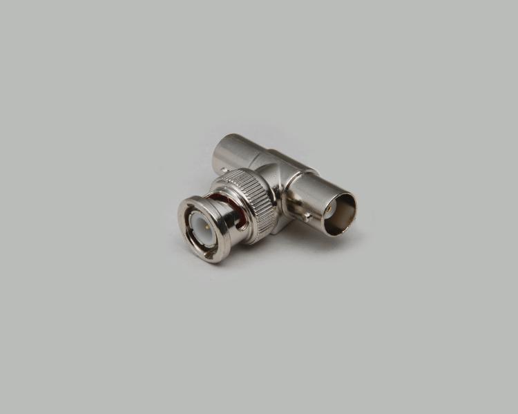 BNC-T-adapter, one plug to two jacks, Delrin, 50 Ohm
