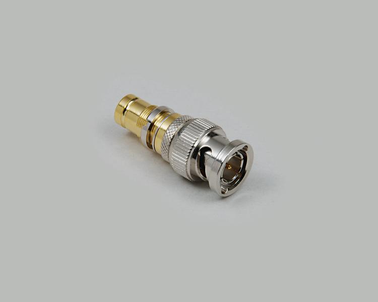 BNC plug to 1.6/5.6-jack adapter, Teflon, 75 Ohm