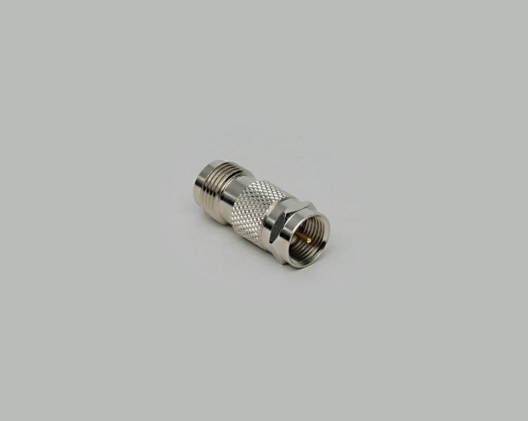 F-plug to TNC jack adapter, Delrin, 75 Ohm