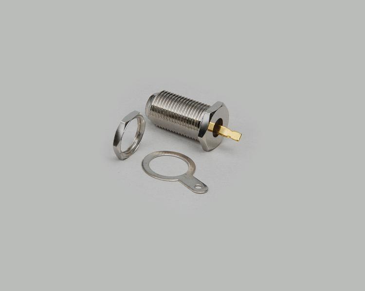 build-in F-socket, single hole mouting, thread length 18mm, with nut, Delrin, 75 Ohm