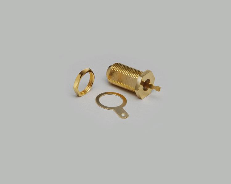 build-in F-socket, fully gold plated, single hole mouting, thread length 18mm, with nut, Delrin, 75 Ohm