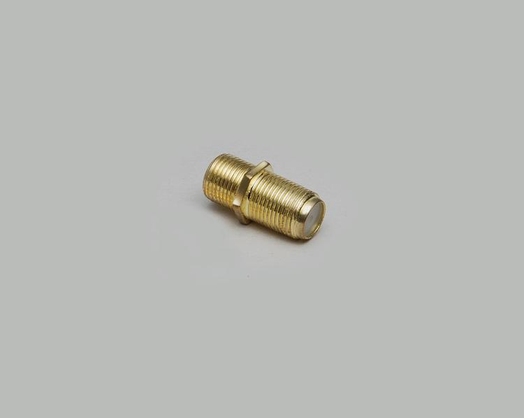 F-jack to F-jack adapter, fully gold plated, without nut, Delrin, 75 Ohm