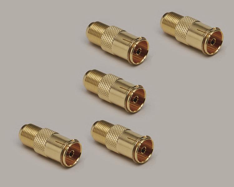 quick-adaptor-set, 5x f-jack to coax jack, gold plated