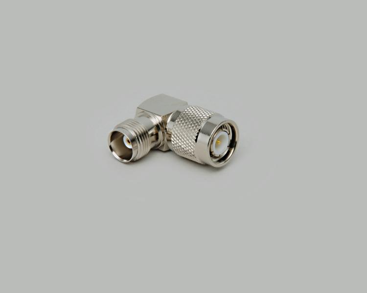 right angled TNC plug to TNC jack adapter, Delrin, 50 Ohm
