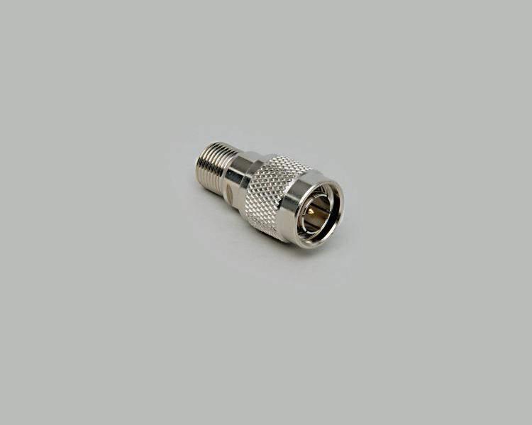 TNC plug to F-jack adapter, Delrin, 75 Ohm