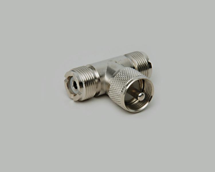 UHF-T-adapter, one plug to two jacks, Delrin