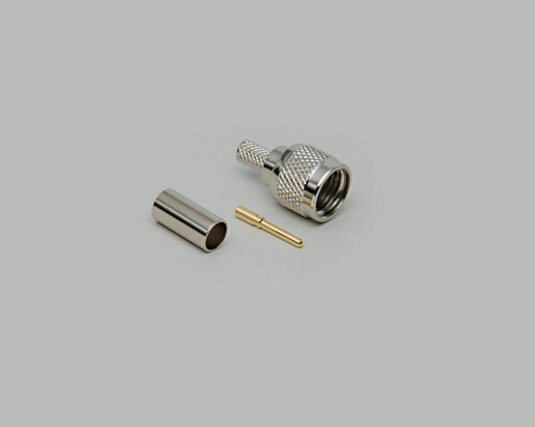 Mini-UHF plug, crimp type, RG 58/U, Delrin, 50 Ohm