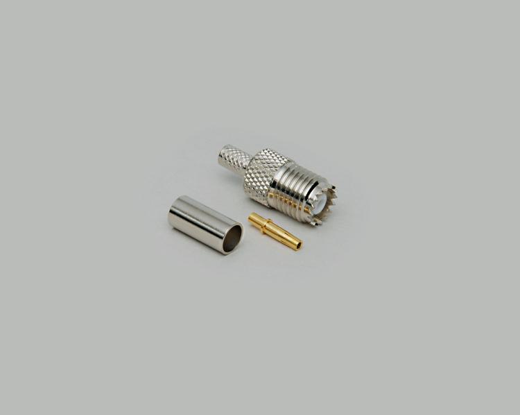 Mini-UHF jack, crimp type, RG 58/U, Delrin, 60 Ohm