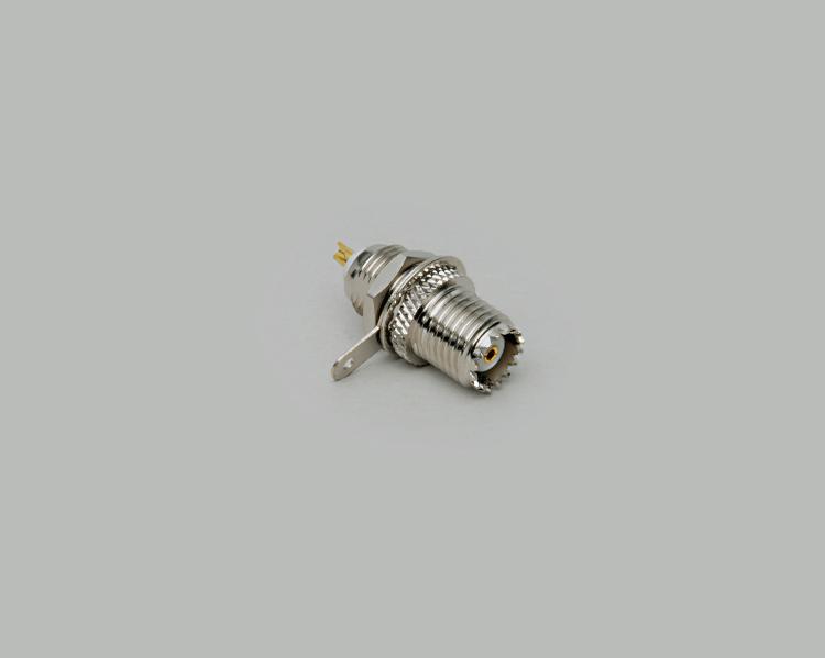 build-in Mini-UHF socket, solder type, single hole mounting, Teflin, 50 Ohm