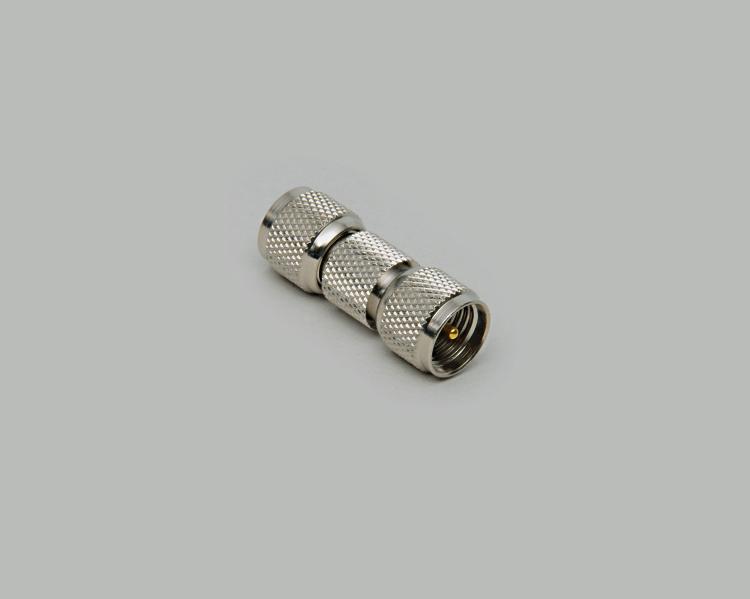 Mini-UHF plug to Mini-UHF plug adapter, Delrin, 50 Ohm