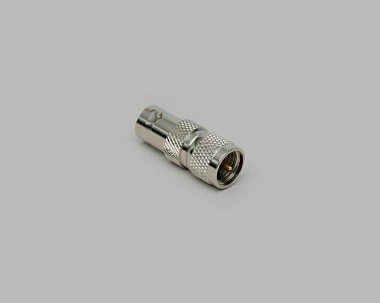 Mini-UHF plug to BNC jack adapter, Delrin, 50 Ohm