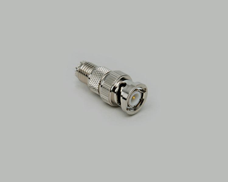 Mini-UHF jack to BNC plug adapter, Delrin, 50 Ohm