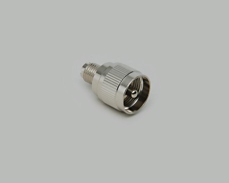 Mini-UHF jack to UHF plug adapter, Delrin