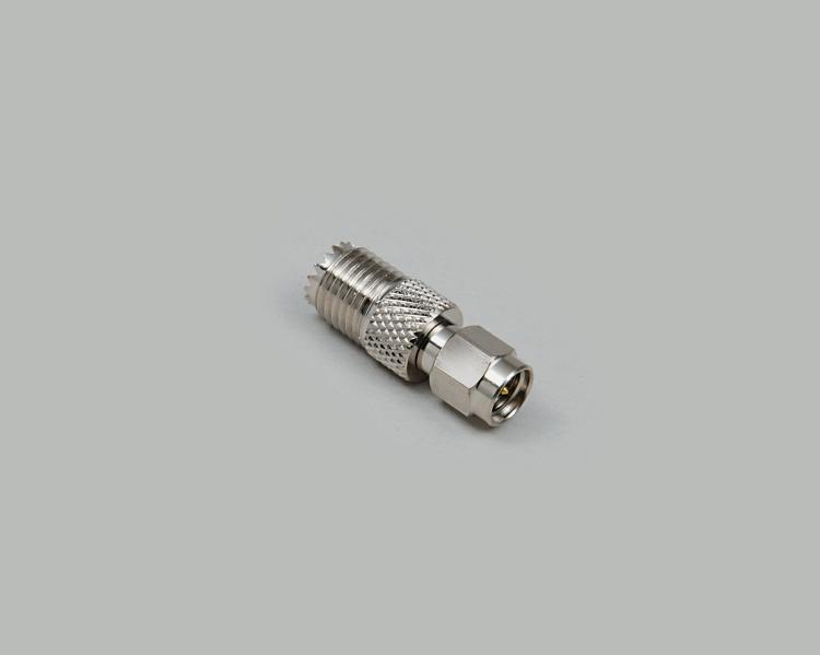 SMA plug to Mini-UHF jack adapter, Teflon, 50 Ohm