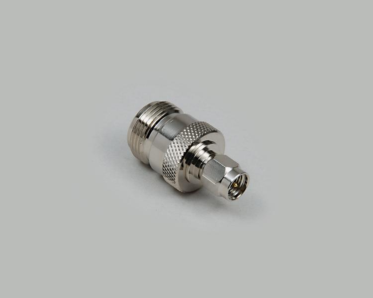 SMA plug to N-jack adapter, Teflon, 50 Ohm