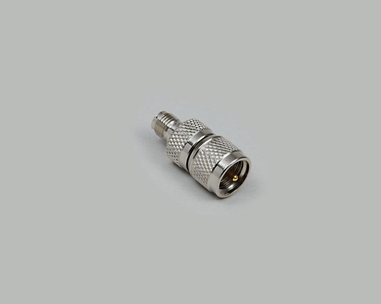 SMA jack to Mini-UHF plug adapter, Teflon, 50 Ohm