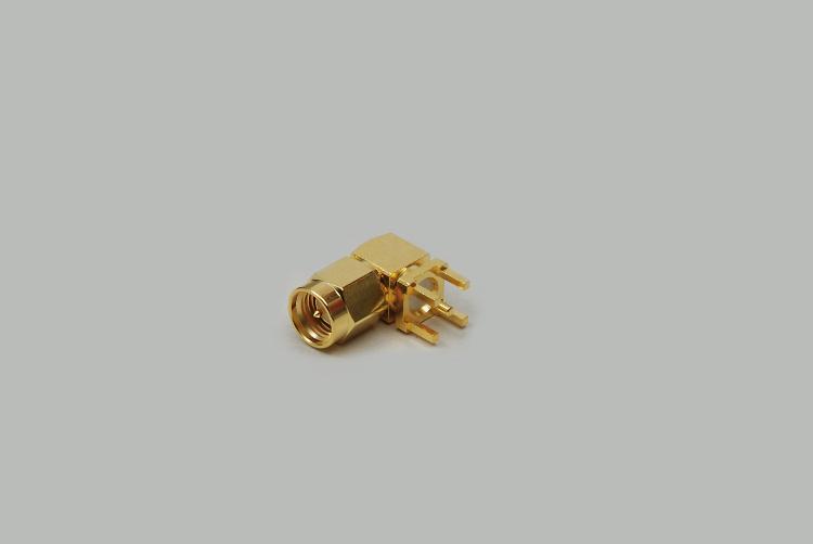build-in SMA plug, PCB type 90°, fully gold plated, Teflon, 50 Ohm