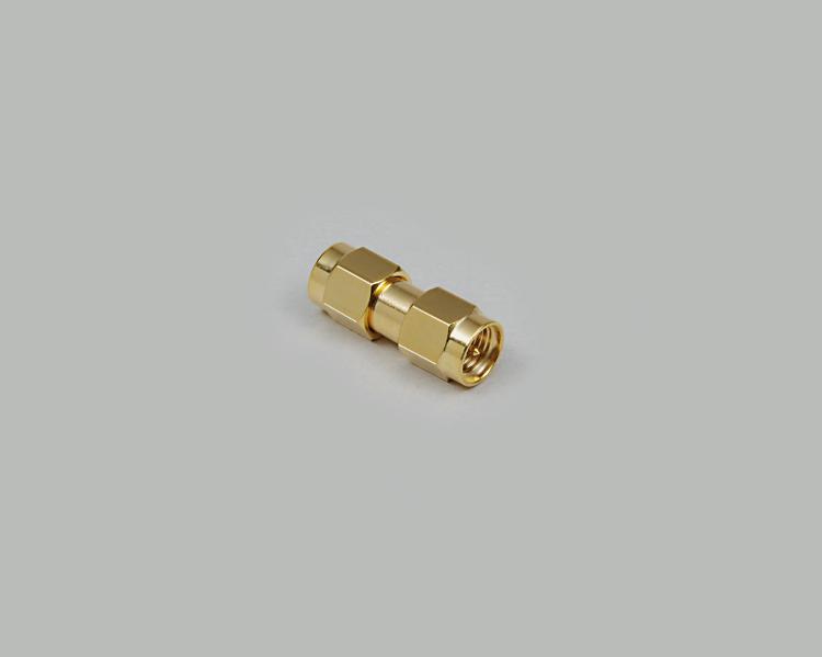 SMA plug to SMA plug adapter, fully gold plated, Teflon, 50 Ohm