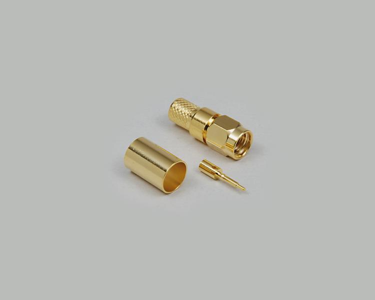 SMA plug, crimp type, fully gold plated, RG 58/U, Teflon, 50 Ohm
