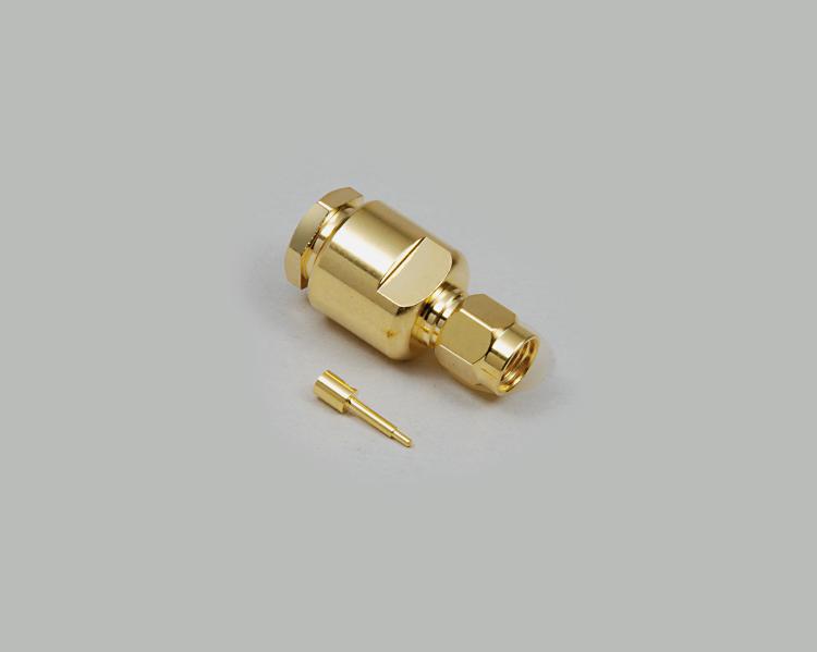 SMA plug, solder type, fully gold plated, Aircell 7, Teflon, 50 Ohm