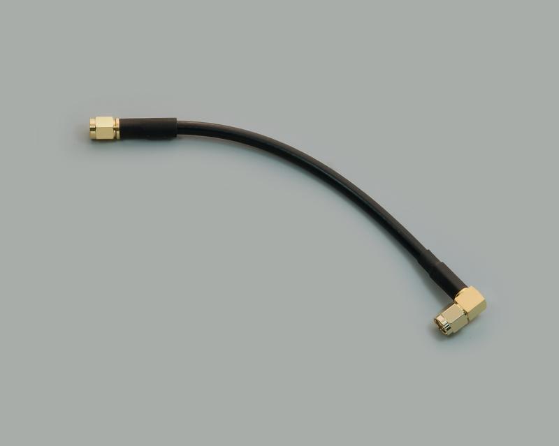 SMA adapter, plug straight to plug right angled, cable RG58, 15cm