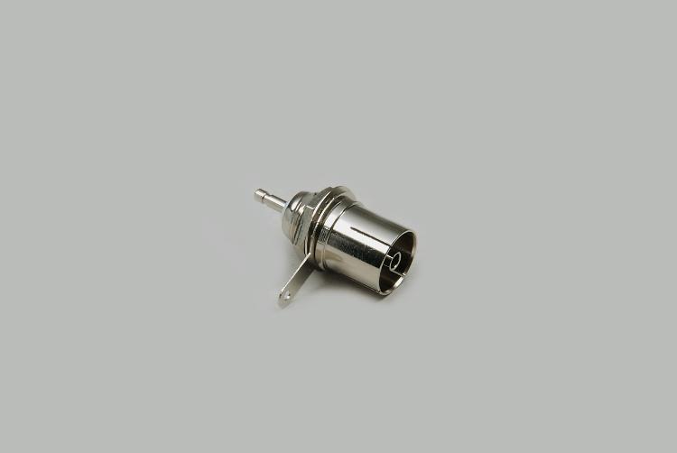 build-in coax socket, Ø 9,5mm, solder type, single hole mounting, 75 ohm