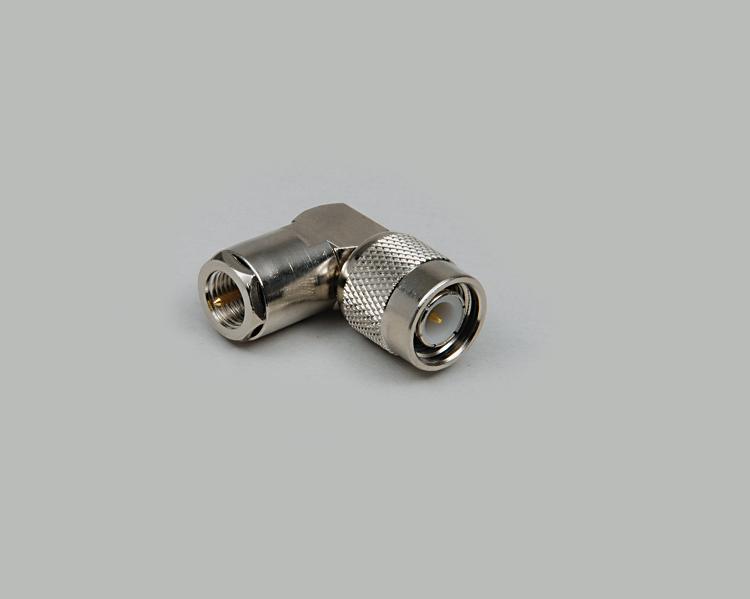 right angled TNC plug to FME plug adapter, Delrin, 50 Ohm