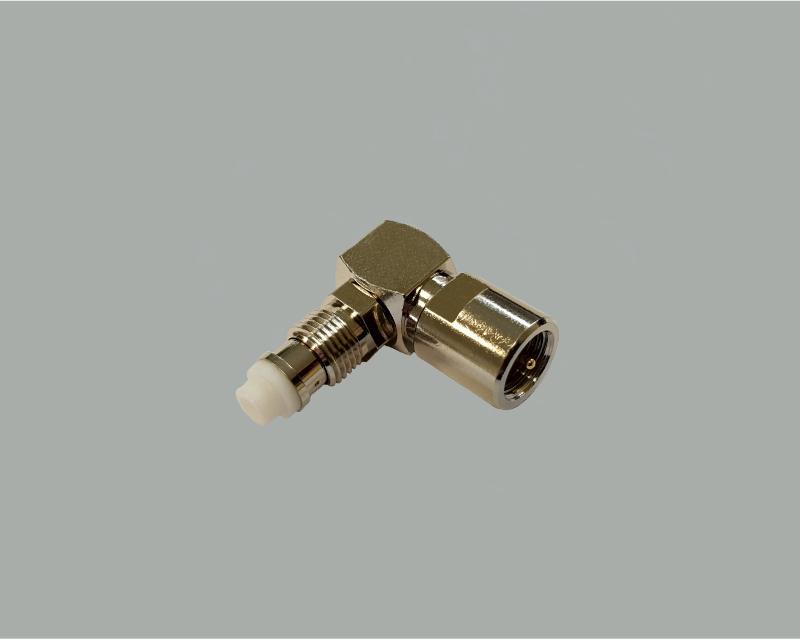 right angled FME plug to FME socket adapter, Delrin, 50 Ohm