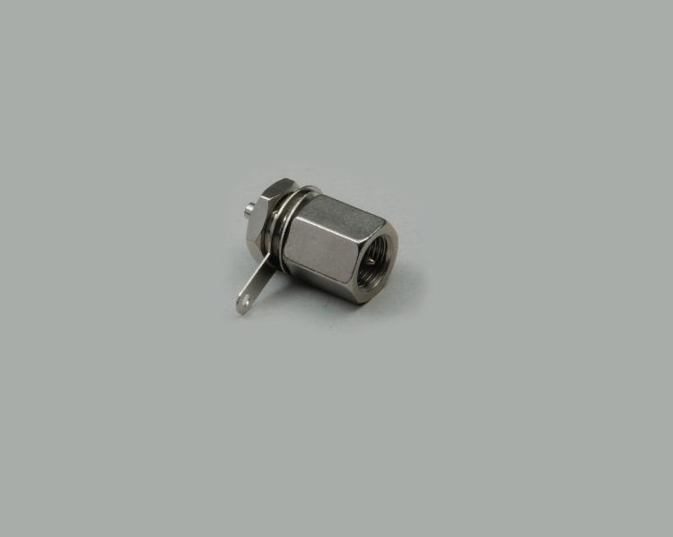 build-in FME plug, solder type, single hole mounting, Delrin, 50 Ohm