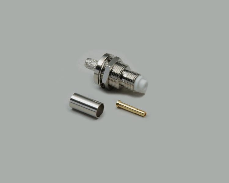 build-in FME socket, crimp type, single hole mounting, RG 58/U, Delrin, 50 Ohm
