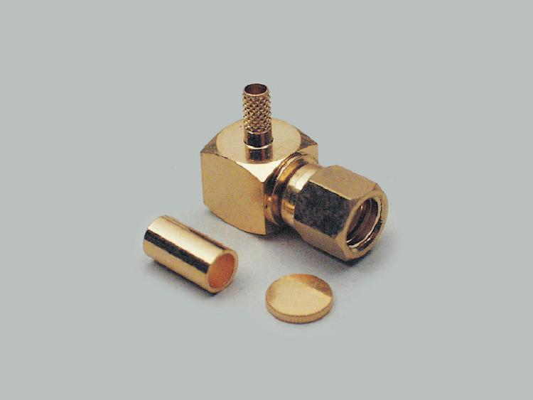 right angled SMC plug, crimp type, RG 174/ 188/ 316U, Teflon, 50 Ohm