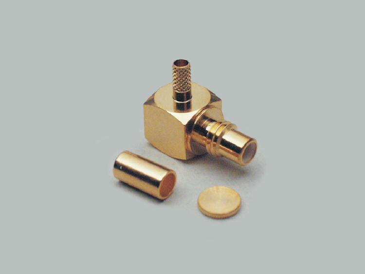 right angled SMC jack, crimp type, fully gold plated, RG 174/ 188/ 316U, Teflon, 50 Ohm