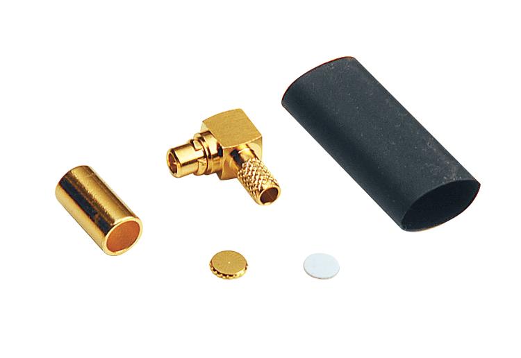right angled MMCX plug, crimp type, fully gold plated, RG 18/ 196/U, Teflon, 50 Ohm