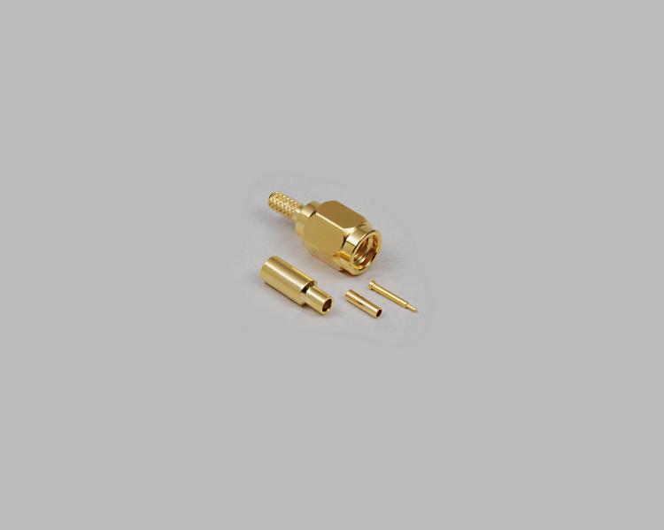 SSMA plug, crimp type, fully gold plated, RG 174/U, Teflon, 50 Ohm