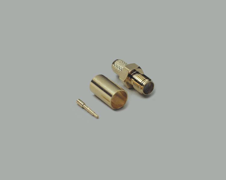 SMA reverse jack, crimp type, fully gold plated, Aircell 5, Teflon, 50 Ohm