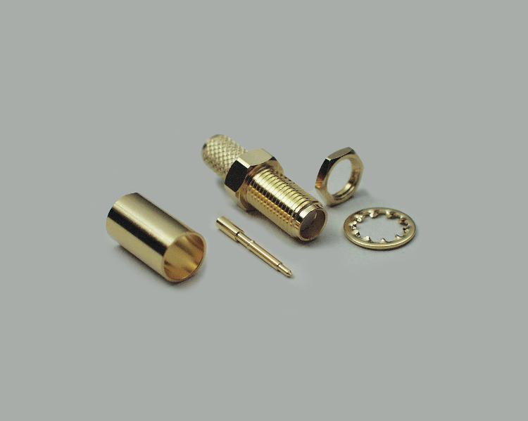 build-in SMA reverse socket, crimp type, fully gold plated, RG 58/141, Teflon, 50 Ohm