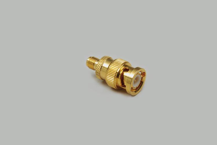 Adapter, BNC-Stecker auf Reverse SMA-Kupplung, vergoldet
