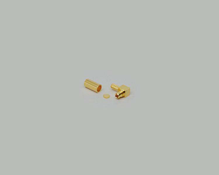 right angled MMCX reverse plug, crimp type, fully gold plated, RG 174/ 196/U, Teflon, 50 Ohm