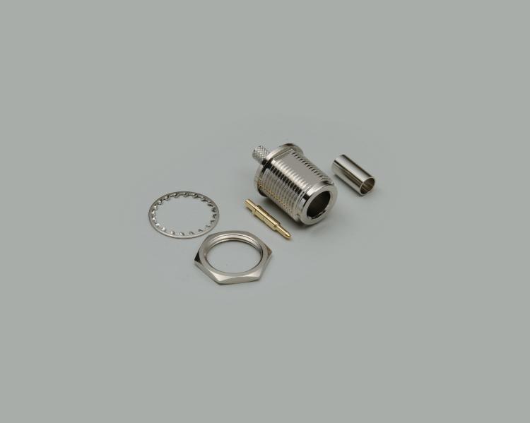 build-in N reverse socket, crimp type, single hole mounting, RG 58 C/U, Teflon, 50 Ohm