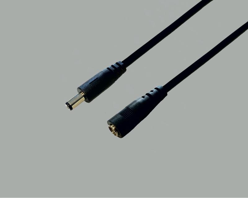 low power cable, Ø 2x0,50mm² (2x18x0,19mm), low power plug 2,1/5,5/9,5mm to low power socket 2,1/5,5mm, black, length 3,0m