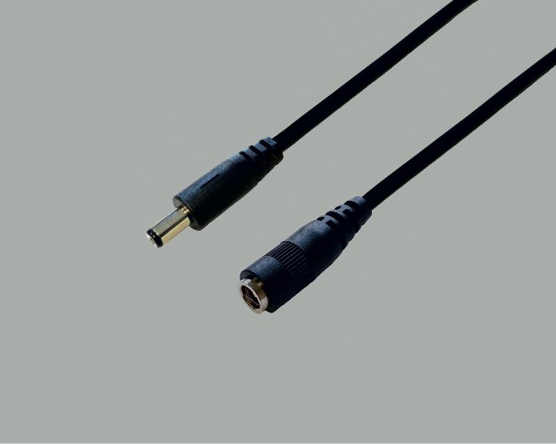 low power cable, Ø 2x0,50mm² (2x18x0,19mm), low power plug 2,5/5,5/9,5mm to low power socket 2,5/5,5mm, black, length 3,0m