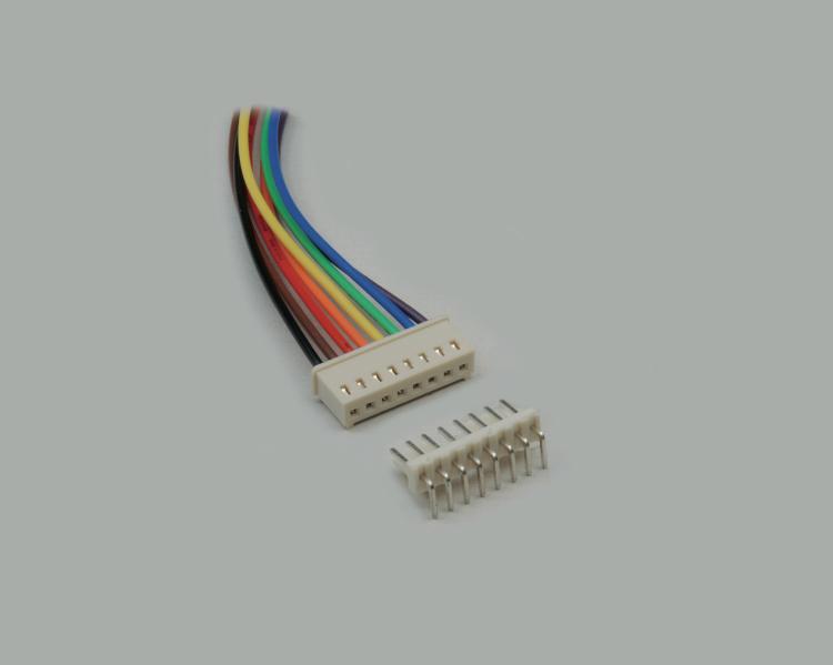 pin header with socket connector and cable AWG 24, 2-pin, angled version, lock type, high-quality, polarity protection, white, cable length 25cm