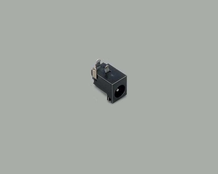 build-in low power socket 2,5/6,3mm, PCB type 90°, angled contacts, closed circuit, housing slot